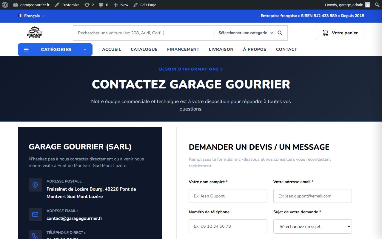 Page Contact et Coordonnées publiques